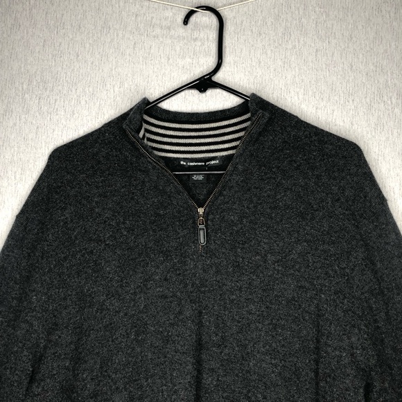 The Cashmere Project Sweater Men's M 1/4 Zip Mock Neck Dark Gray 100% Cashmere - Picture 2 of 13